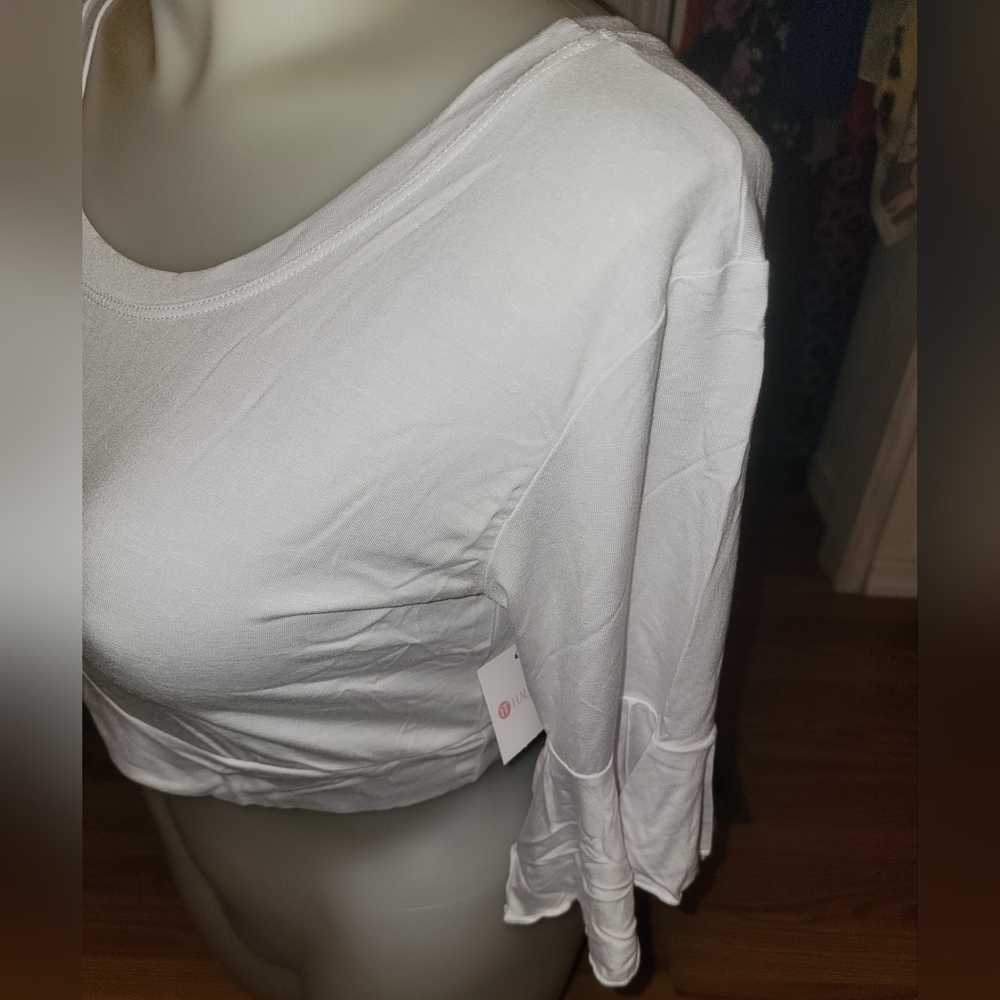 NEW NWT Half Tee White Ruffle Sleeve Crop Top Sz 2XL - Picture 4 of 5